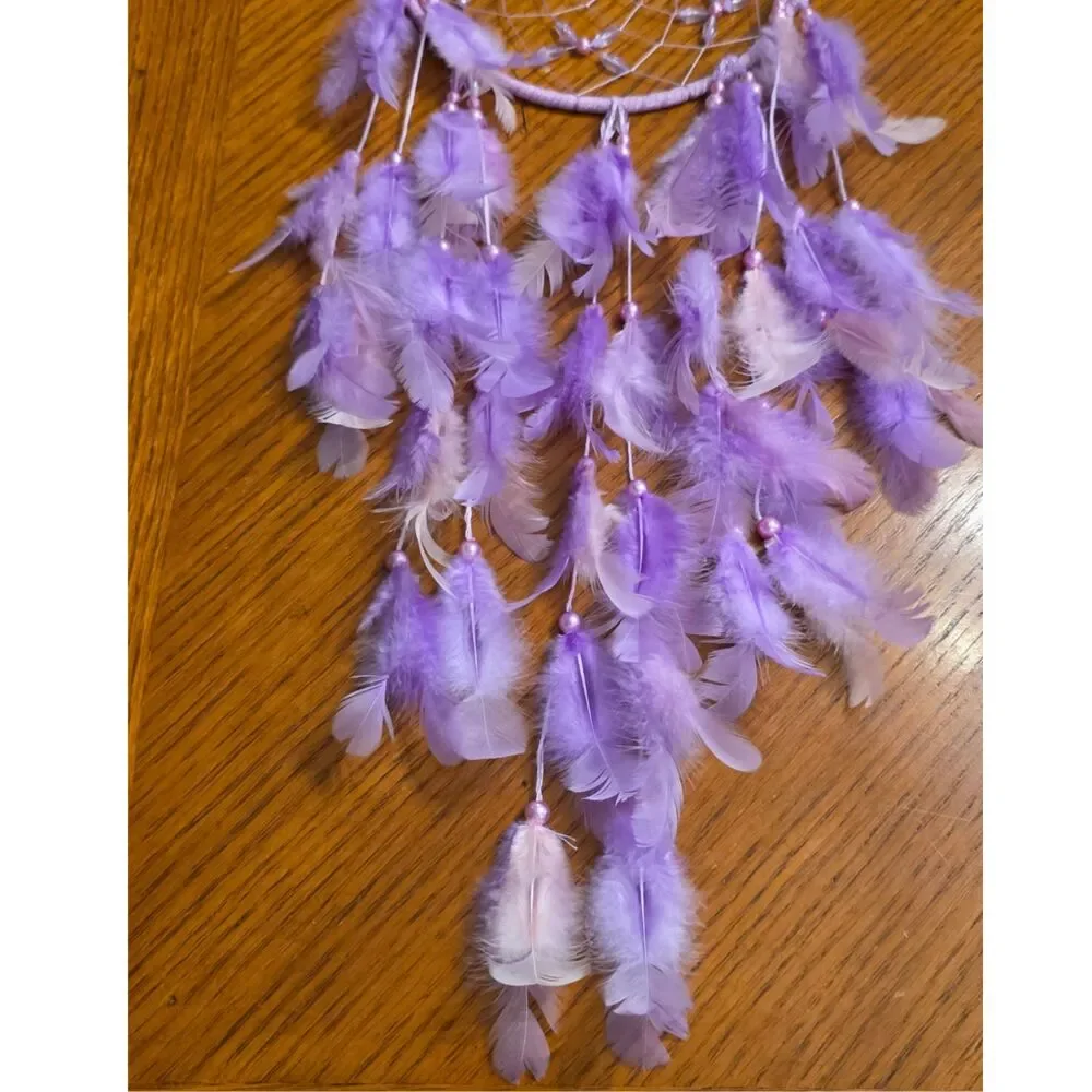 Lavender Butterfly Dreamcatcher - Purple Feathers & Crystal Bead Web Wall Decor
